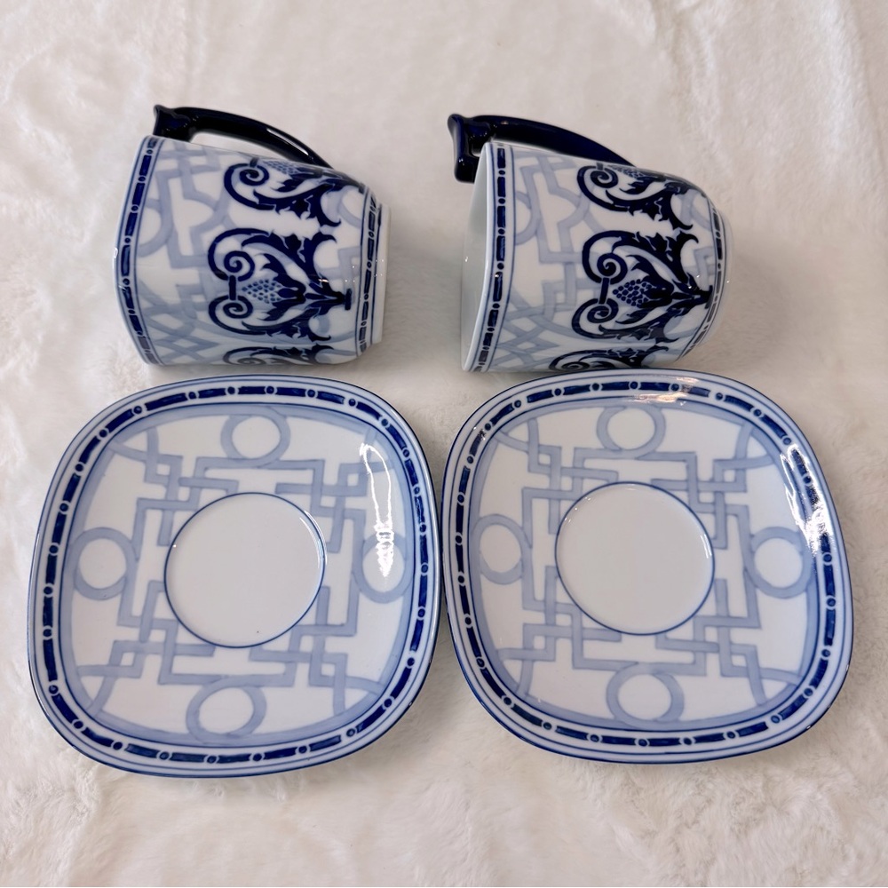 Chinoiserie BOMBAY Windsor Set of 2 Mugs & Saucers, Navy Blue & White - Picture 6 of 12
